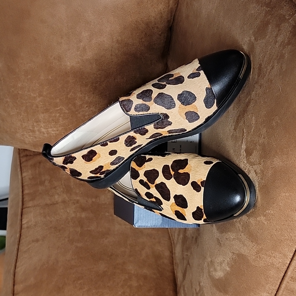 Cole Haan Size 7.5B/38 Grand Ambition Jaguar Print Fur Slip Ons.